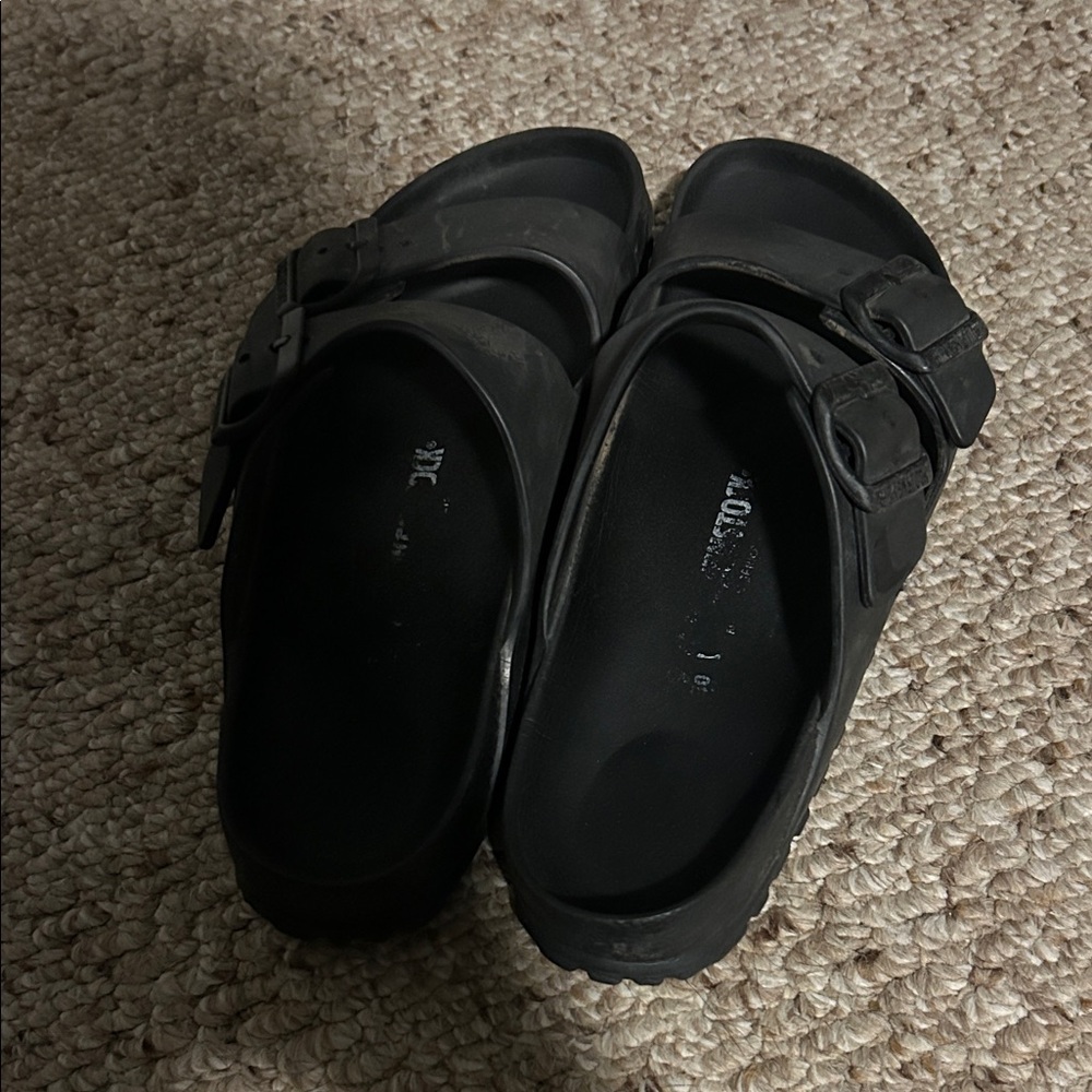 Black Sandals Birkenstocks rubber feeling fabric size39 - Picture 2 of 5